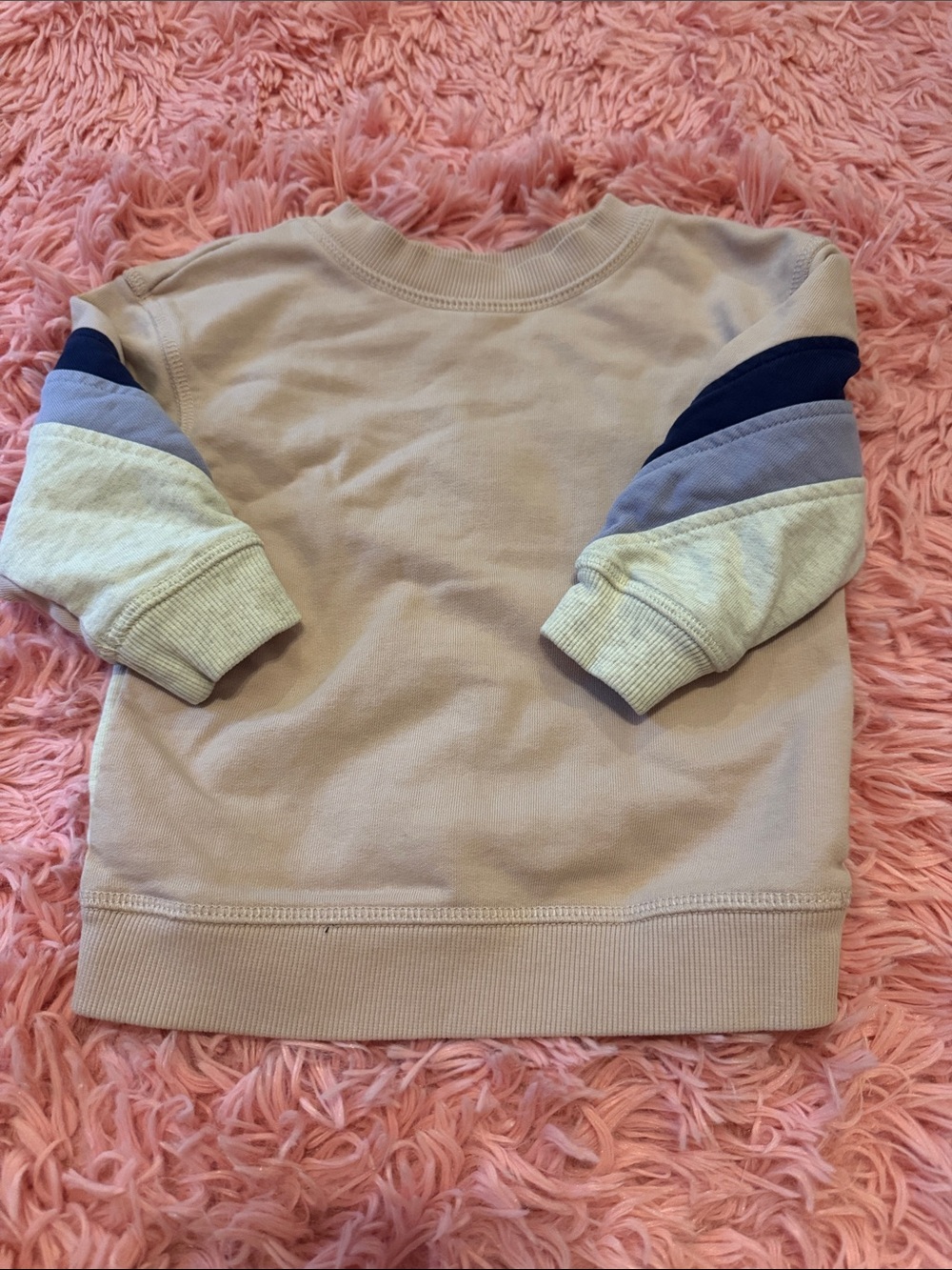Hanna Andersson Neutral Crewneck Sweatshirt with Blue and Gray Sleeve Panels